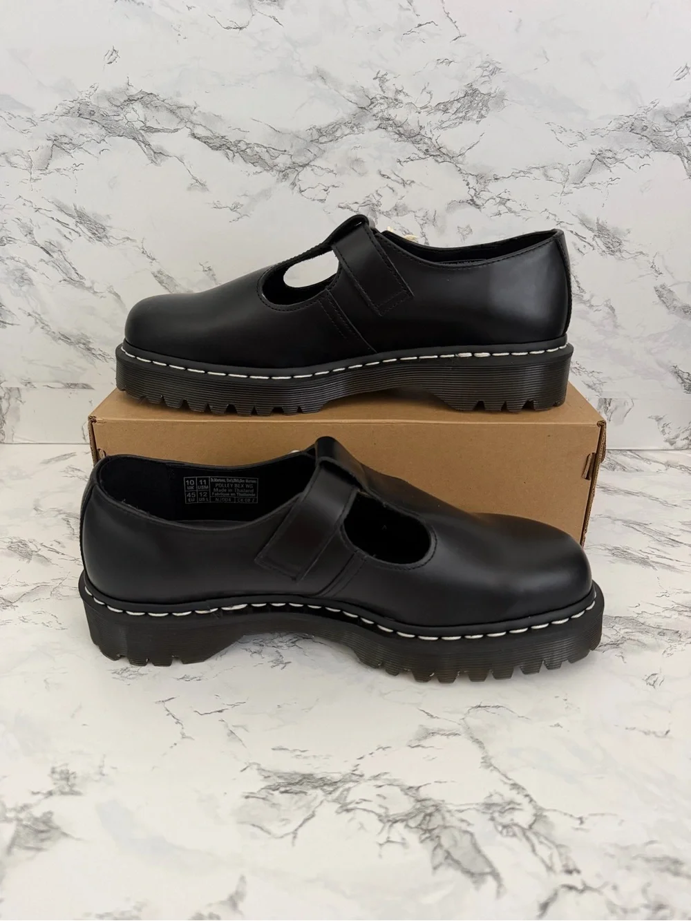 Dr. Martens Polley Bex Black Leather T-Bar Platform Shoes Preppy Women’s Size 12